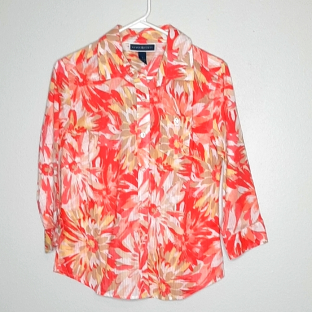 Karen Scott Button Down Floral Shirt Size Small